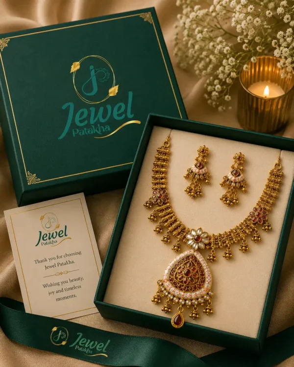 Rajshree Heritage Necklace Set with matching earrings in JewelPatakha premium gift box