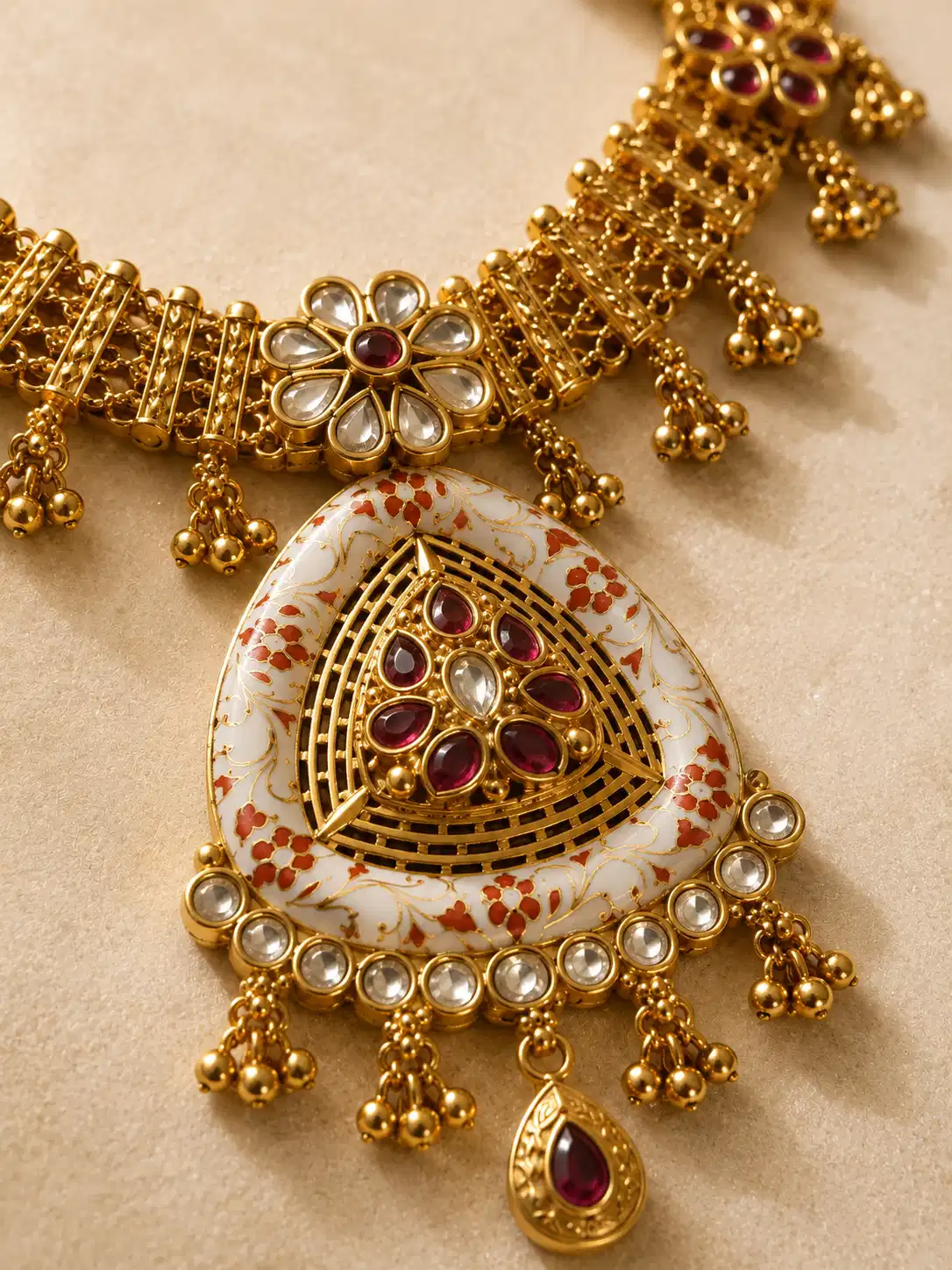 Rajshree Heritage Necklace – Ruby Pendant Detail