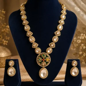 Rajchakra Kundan Heritage Necklace Set – Front View