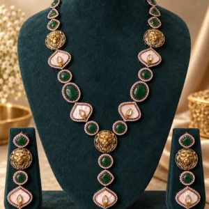Simharaj Green & Ivory Lion-Motif Necklace Set
