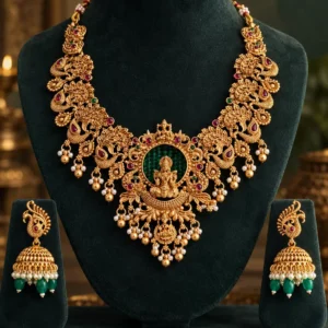 Mahalakshmi Mayura Temple Necklace & Peacock Jhumka Set