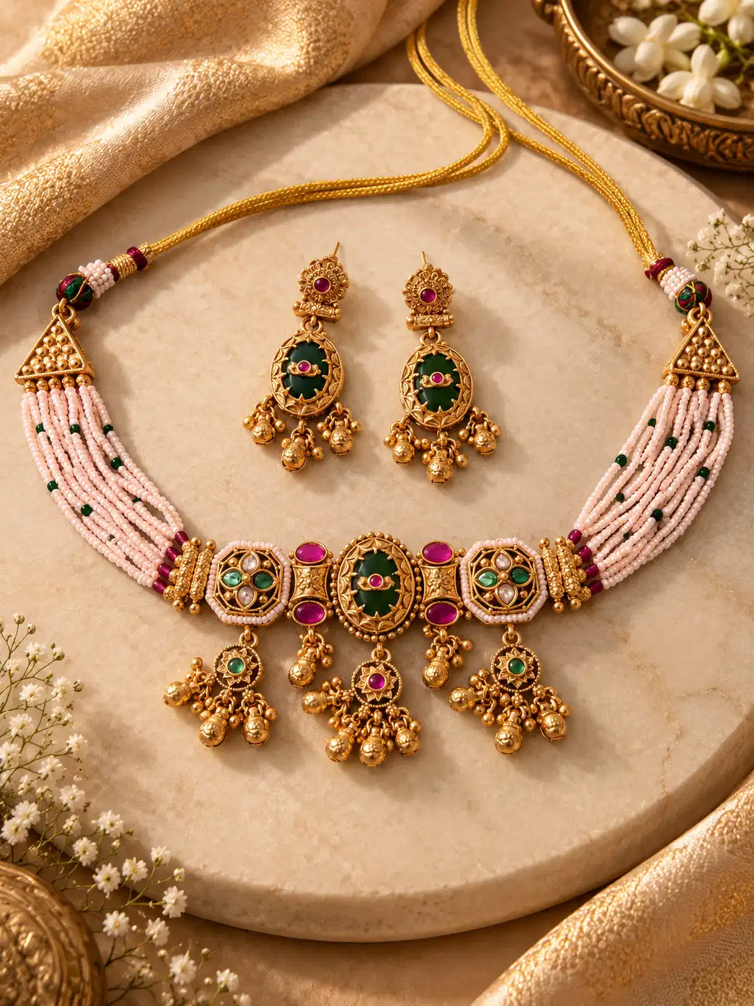 haritnoor-green-blush-beaded-choker-set