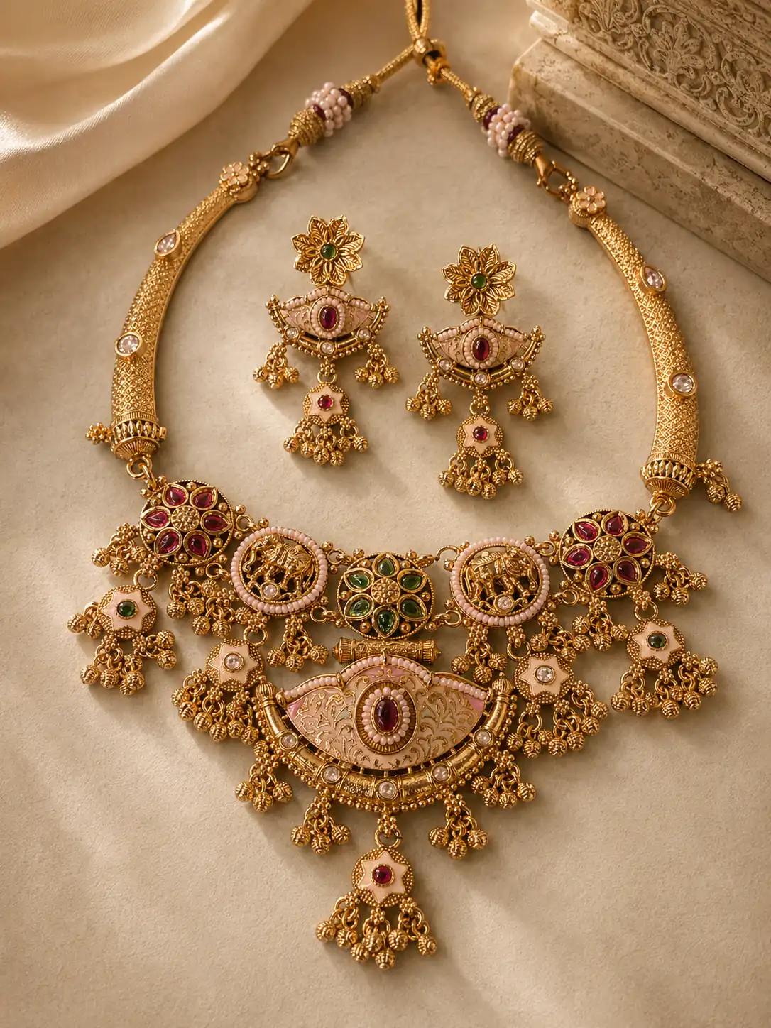 gajraani-blush-elephant-motif-necklace-set