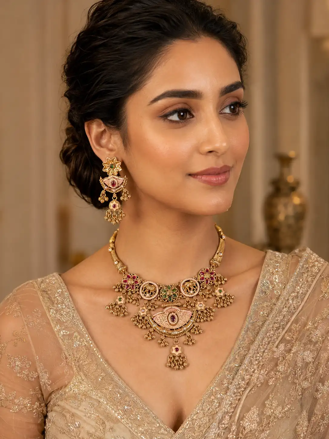 blush elephant motif necklace set for wedding and festive wear – Gajraani Blush Elephant Motif Necklace Set, additional product view 3