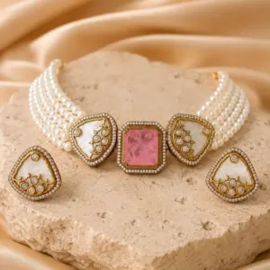 blush pink pearl style choker set – Mehernoor Blush Pink Pearl-Style Choker Set