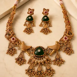 deep green bird motif necklace set – Rajmayur Deep Green Bird Motif Necklace Set