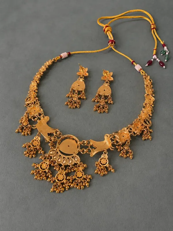 rajwadi necklace set for wedding wear – Rajmayur Deep Green Bird Motif Necklace Set, additional product view 5