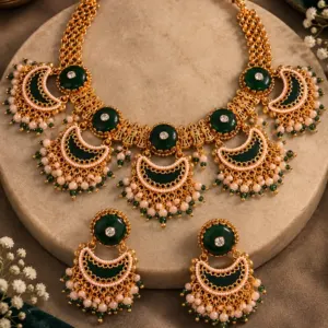 deep green crescent necklace set – Rajchandrika Deep Green Crescent Necklace Set