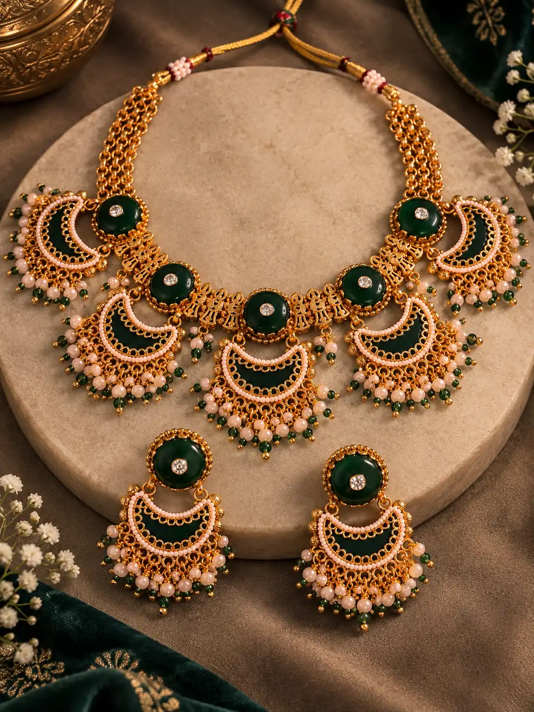 rajchandrika-deep-green-crescent-necklace-set