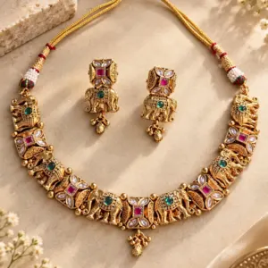 elephant and geometric floral necklace set – Gajraj Elephant & Geometric Floral Necklace Set