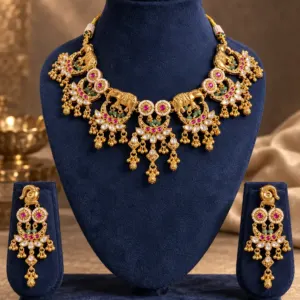 elephant and pink crescent necklace set – Gajshree Elephant & Pink Crescent Necklace Set