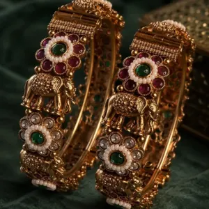 elephant floral kada pair – Gajraaj Gulbagh Elephant & Floral Kada Pair