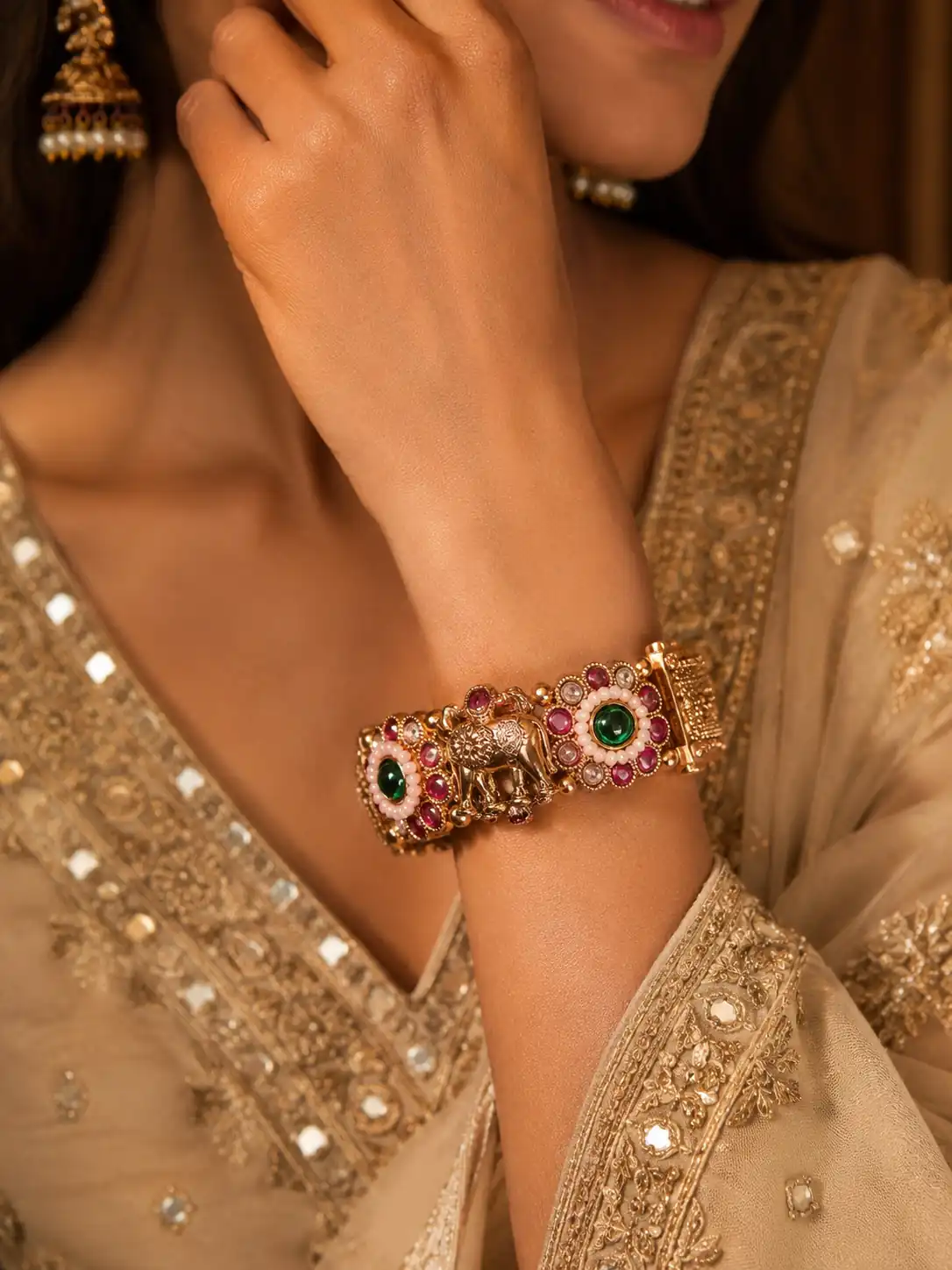 elephant floral kada pair for wedding and festive wear – Gajraaj Gulbagh Elephant & Floral Kada Pair, additional product view 3