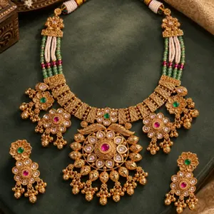 floral sunburst necklace set – Kanakpadma Floral Sunburst Necklace Set