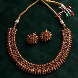 green accent necklace stud set – Kanakvalli Green Accent Necklace & Stud Set