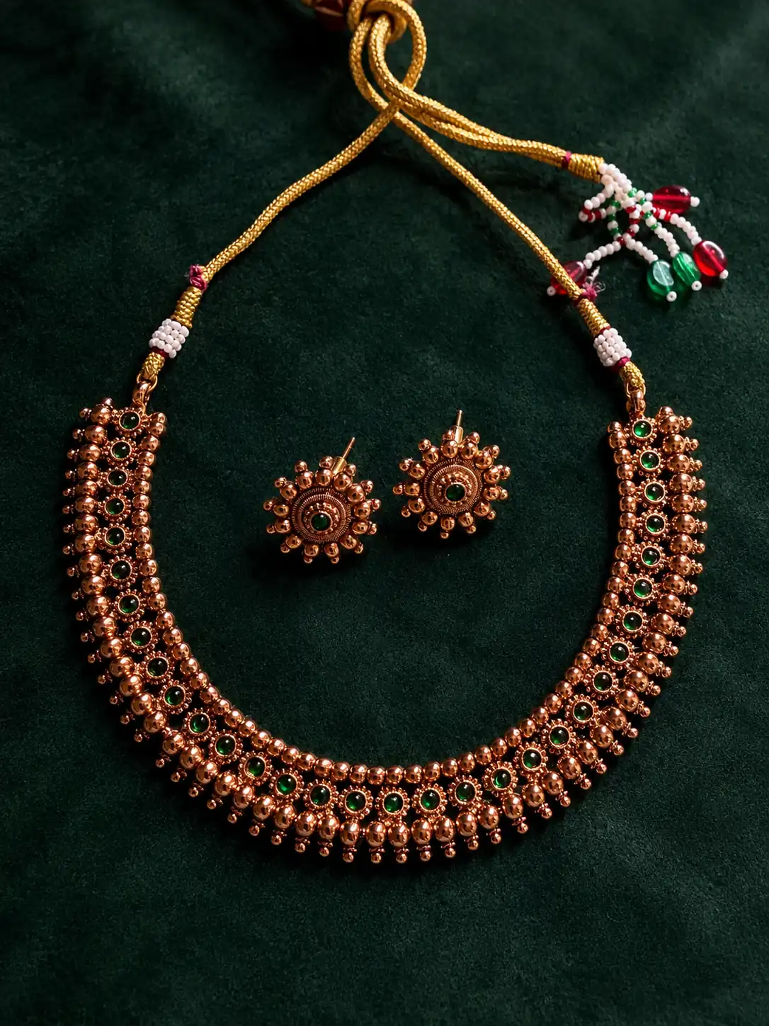 kanakvalli-green-accent-necklace-stud-set