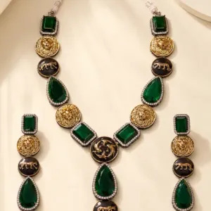 green and black wildlife-motif necklace set – Vanraj Green & Black Wildlife-Motif Necklace Set