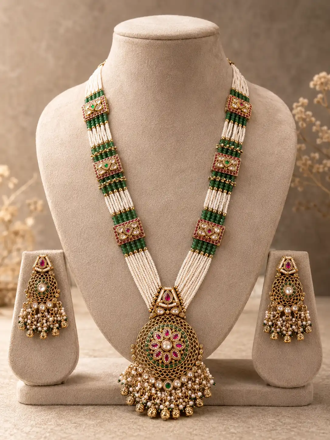 rajvanshi-green-ivory-beaded-rani-haar-set
