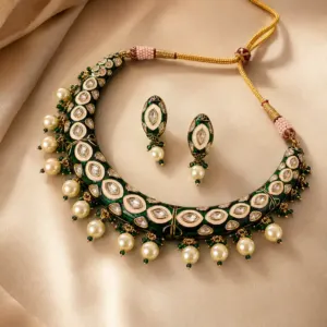green and ivory pearl-style collar set – Neelambari Green & Ivory Pearl-Style Collar Set