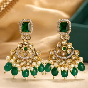 green beaded chandelier earrings – Zamrud Meher Green Beaded Chandelier Earrings