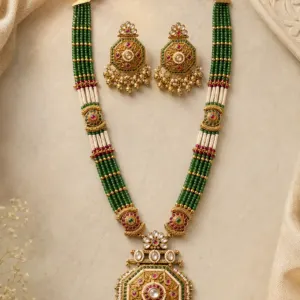 green beaded octagonal rani haar set – Rajshobha Green Beaded Octagonal Rani Haar Set