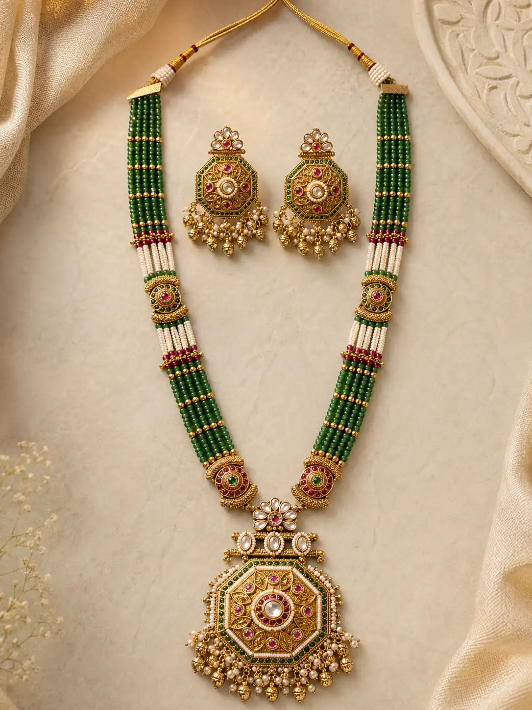 rajshobha-green-beaded-octagonal-rani-haar-set