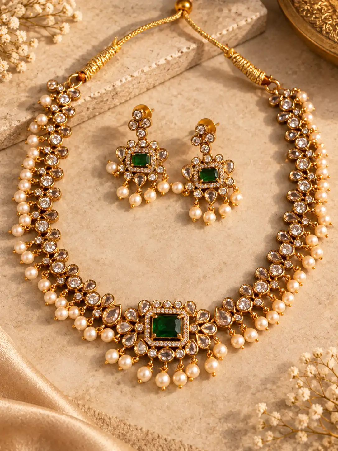 rajneer-green-centre-pearl-style-drop-necklace-set