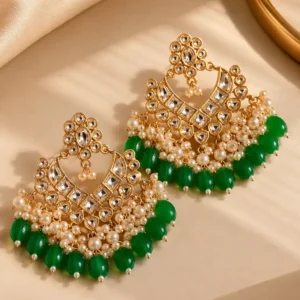 green drop chandbali earrings – Zamrud Chandni Green Drop Chandbali Earrings