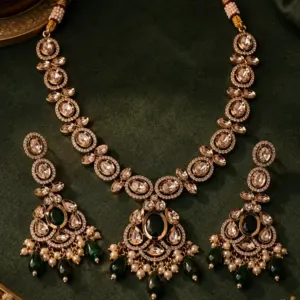 green drop kundan style necklace set – Noorhara Green Drop Kundan-Style Necklace Set