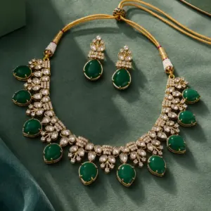 green drop polki-style necklace set – Zareen Green Drop Polki-Style Necklace Set