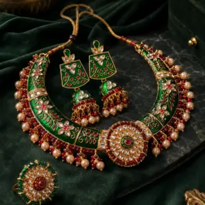 green floral collar and jhumka set – Rajsi Green Floral Collar & Jhumka Set