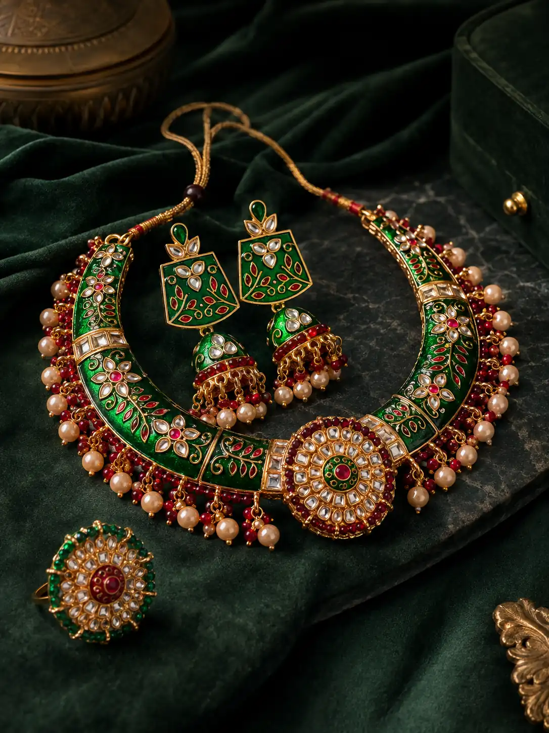 rajsi-green-floral-collar-jhumka-set
