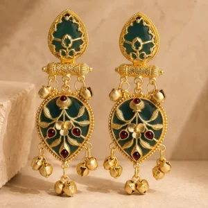 green floral drop earrings – Zareen Shalimar Green Floral Drop Earrings