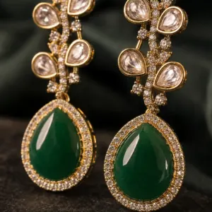 green floral drop earrings – Meher Zamrud Green Floral Drop Earrings