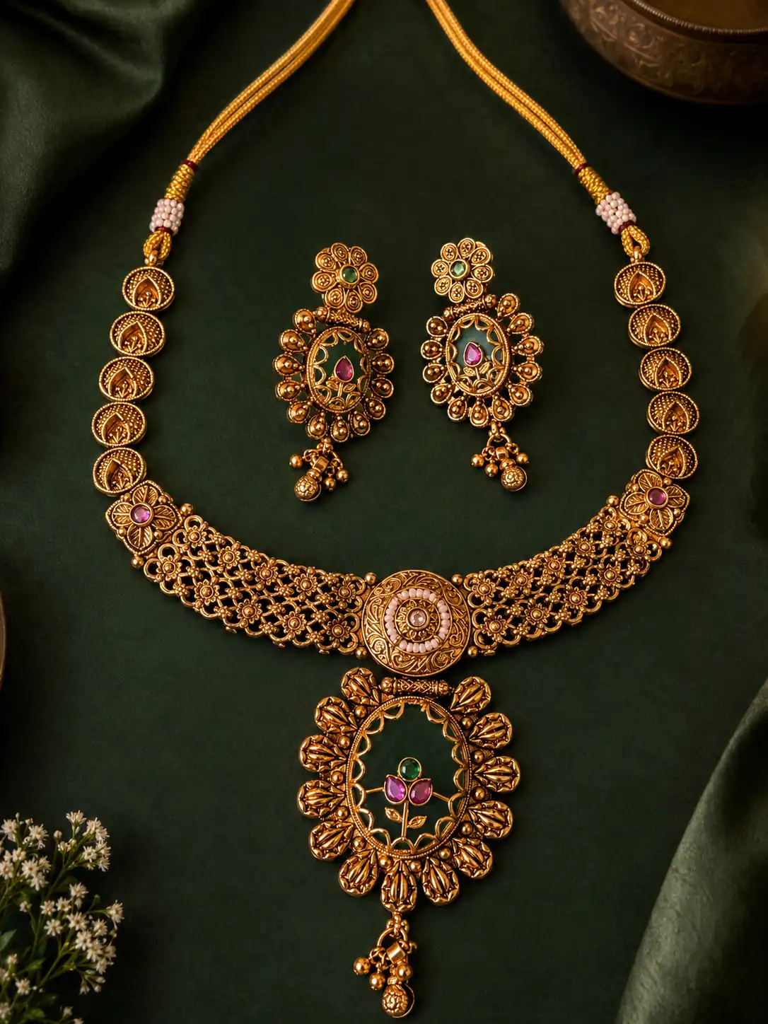 rajpushpa-green-floral-medallion-necklace-set