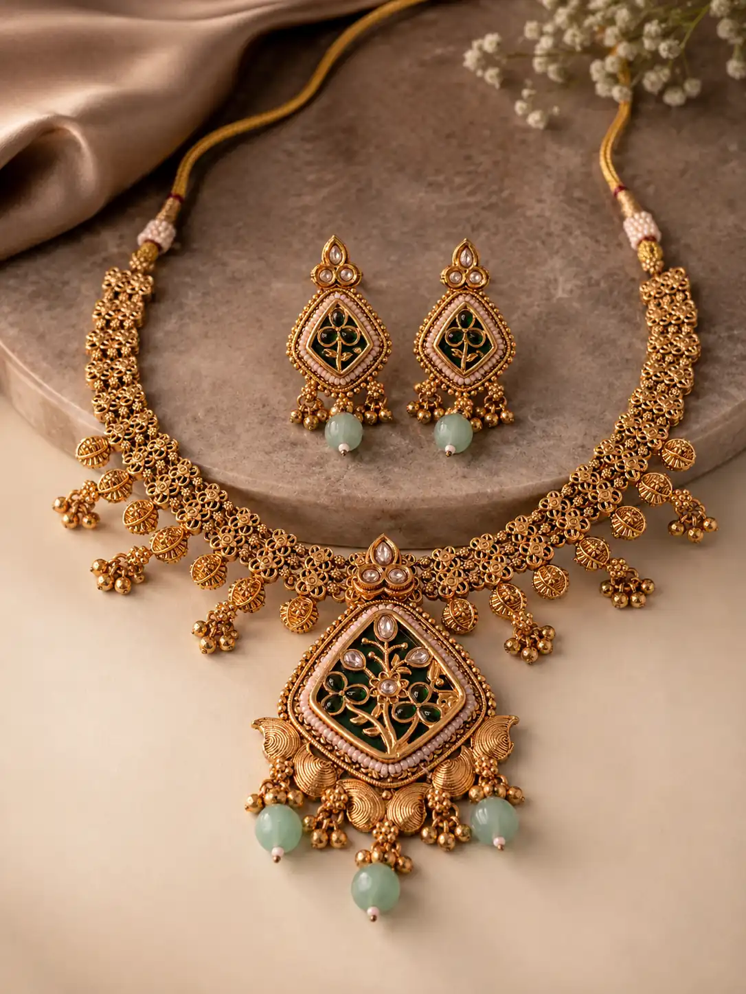 vanrani-green-floral-pendant-necklace-set