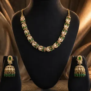 green leaf necklace jhumka set – Meher Green Leaf Necklace & Jhumka Set