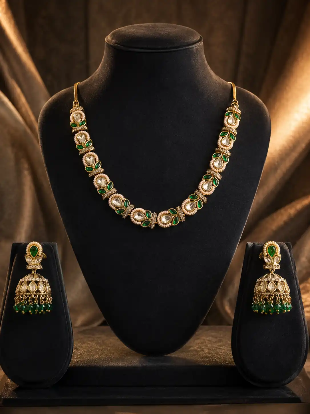 meher-green-leaf-necklace-jhumka-set