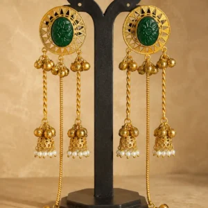 green long drop earrings – Zamrud Noor Shalimar Green Long Drop Earrings