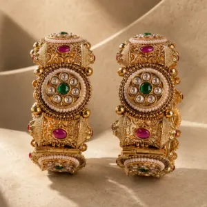 green medallion kada pair – Rajwada Gulbagh Green Medallion Kada Pair