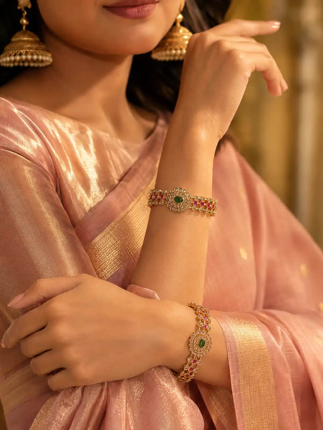 premium artificial bangles for wedding wear – Ratnarekha Green Medallion & Pink Accent Bangles, additional product view 10