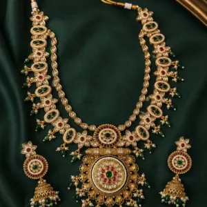 green medallion rani haar set – Rajeshwari Green Medallion Rani Haar Set