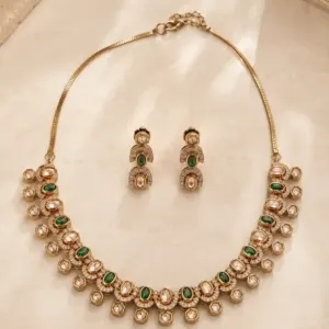 green oval geometric drop necklace set – Mehrunnisa Green Oval & Geometric Drop Necklace Set