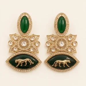 green panther statement earrings – Baagh-e-Zamrud Green Panther Statement Earrings