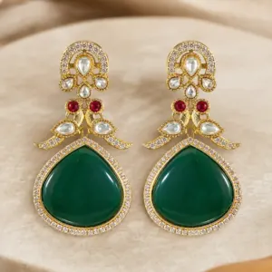 green peacock drop earrings – Zamrud Meher Green Peacock Drop Earrings