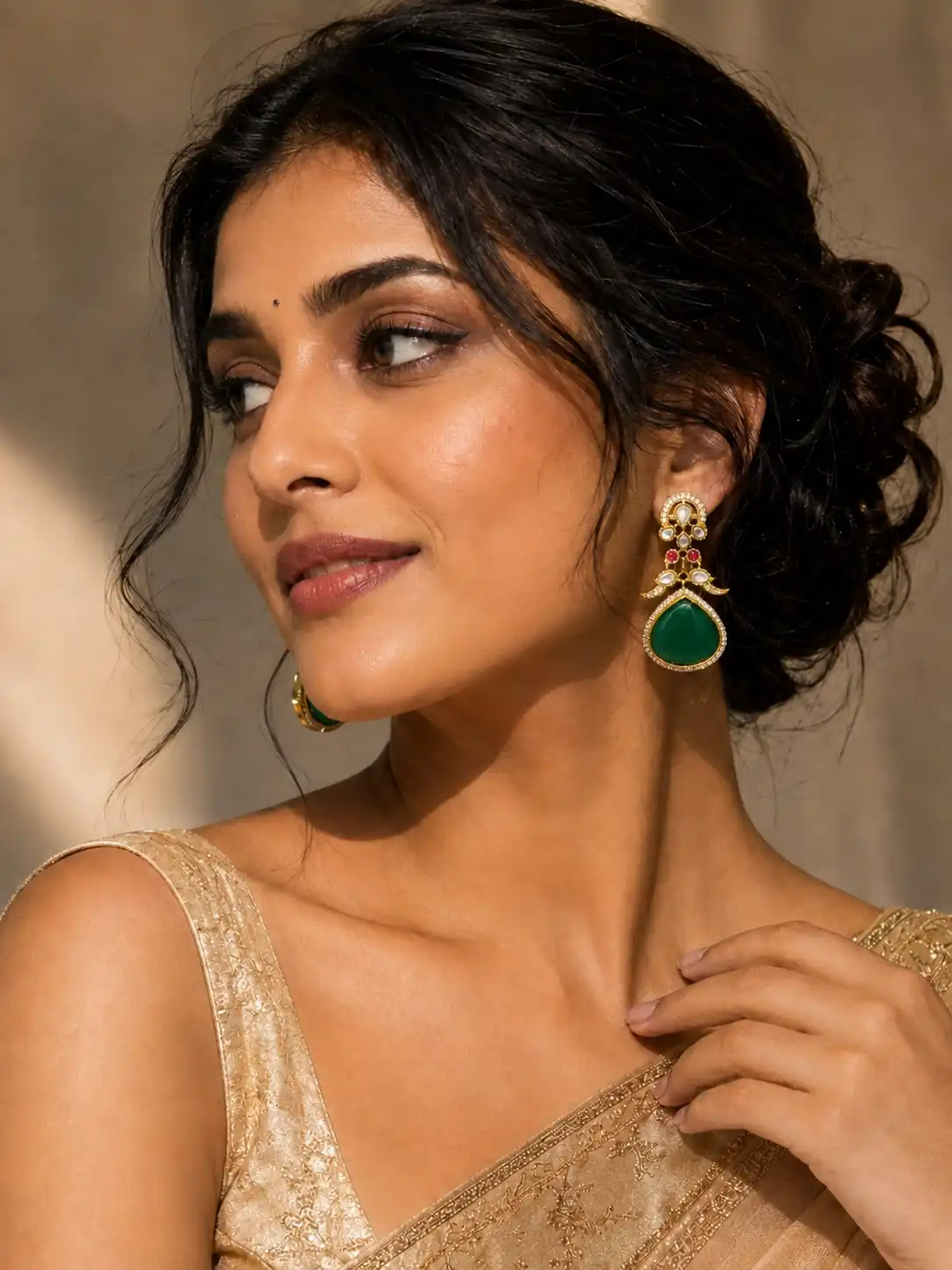 premium artificial earrings for wedding wear – Zamrud Meher Green Peacock Drop Earrings, additional product view 7
