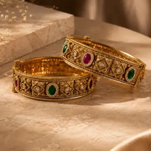 green pink textured kada pair – Rajwada Green & Pink Textured Kada Pair