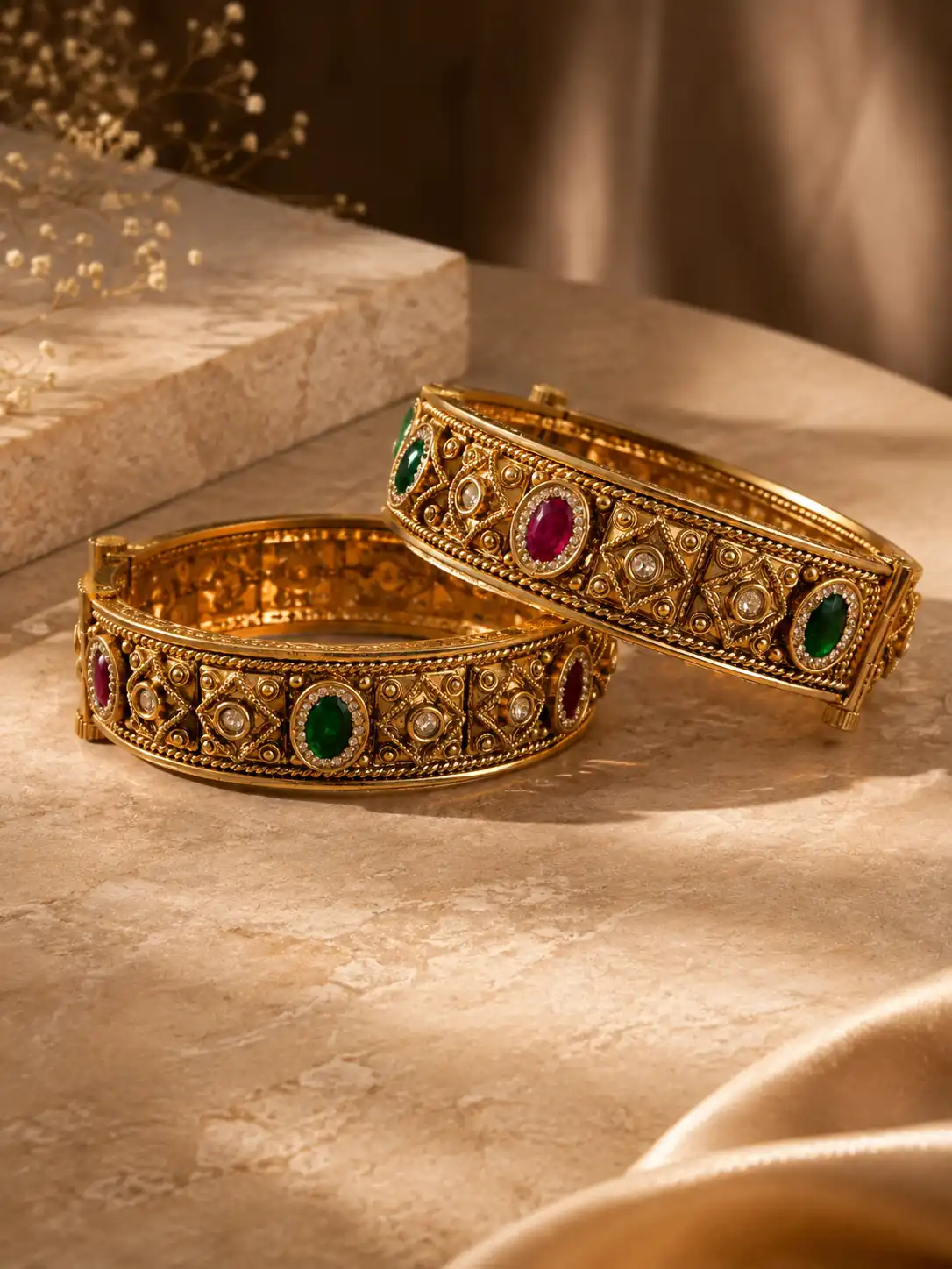 rajwada-green-pink-textured-kada-pair