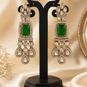 green rectangle chandelier earrings – Zamrud Darbar Green Rectangle Chandelier Earrings