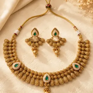 green teardrop heritage necklace set – Rajmohini Green Teardrop Heritage Necklace Set
